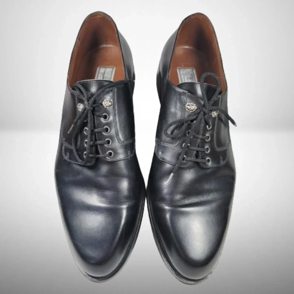 VERSACE CLASSIC V2 CABAL1 BLACK LEATHER LACE-UP MEN'S DRESS SHOES - SIZE: 9 - Picture 3 of 13